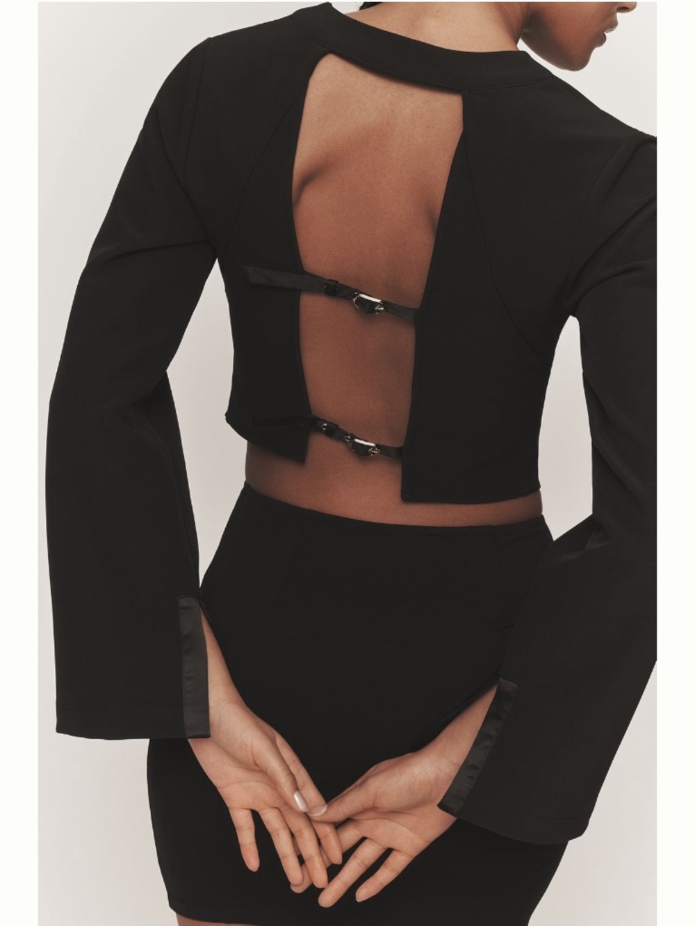 🟠NWT ANTHROPOLOGIE Open-Back Tuxedo Top in Black XL